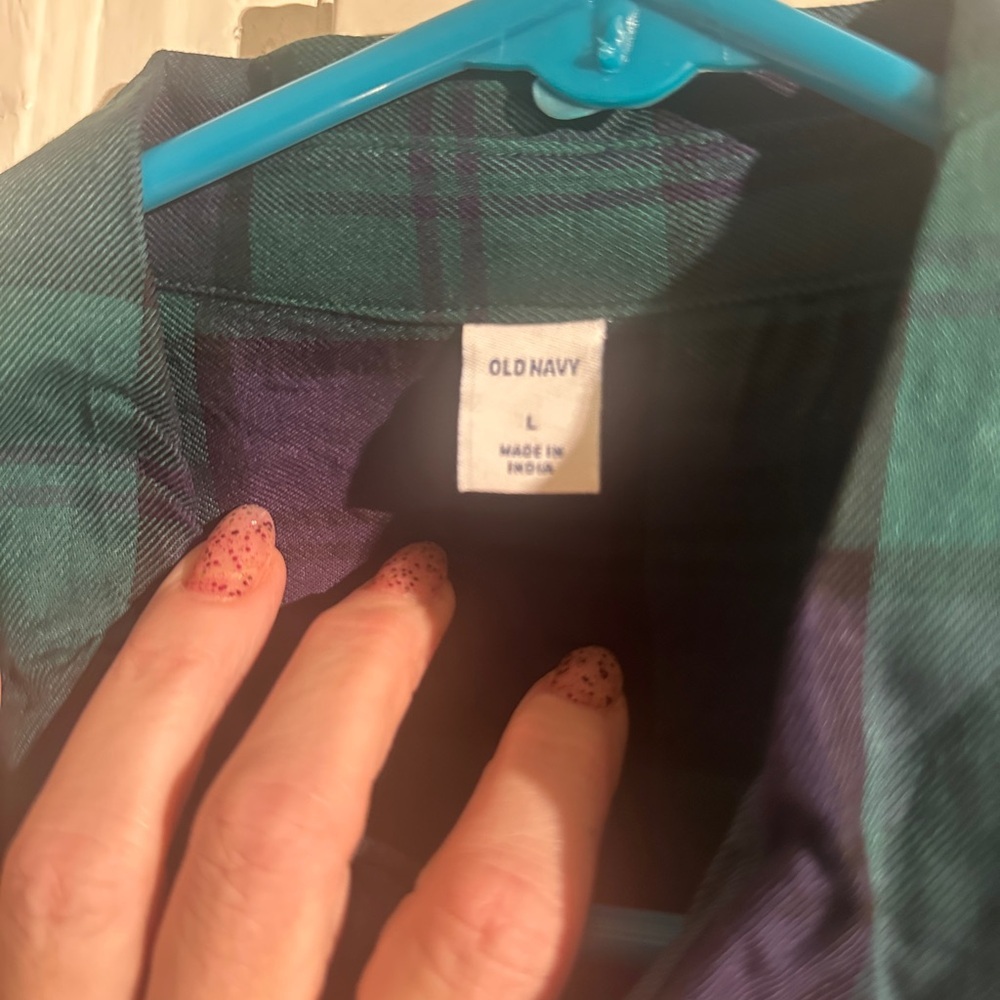 Old Navy Plaid Button Front Shirt Dress Tunic Women’s L Green Blue - Picture 2 of 7